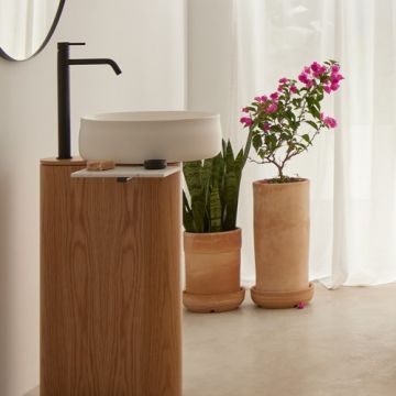 Lavoar Sanycces Duna alb mat cu piedestal freestanding din lemn