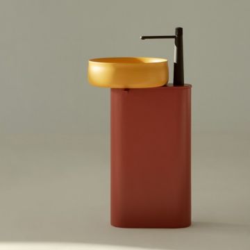 Lavoar Sanycces Duna galben mat cu piedestal freestanding rosu