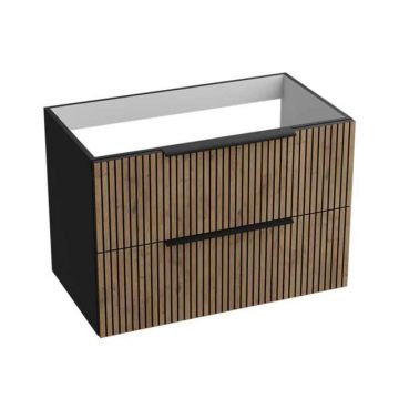 Mobilier suspendat pentru lavoar Spectrum, Omaha, 80 cm, riflat, wood black
