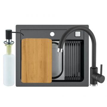 Set chiuveta Alveus Atrox 30 cu baterie Jana G11 negru si accesorii - Dimensiune 59x50x19.5 cm