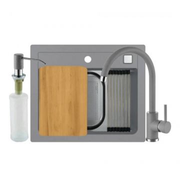 Set chiuveta Alveus Atrox 30 cu baterie Jana G81 gri si accesorii - Dimensiune 59x50x19.5 cm