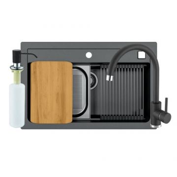 Set chiuveta Alveus Atrox 40 cu baterie Jana G91 negru si accesorii - Dimensiune 79x50 cm