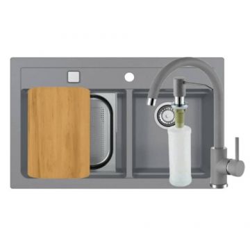 Set chiuveta Alveus Atrox 50 cu baterie Jana G81 gri si accesorii - Dimensiune 79x50 cm