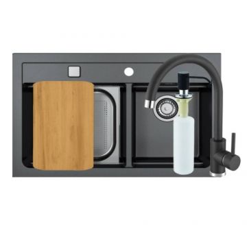 Set chiuveta Alveus Atrox 50 cu baterie Jana G91 negru si accesorii - Dimensiune 79x50 cm