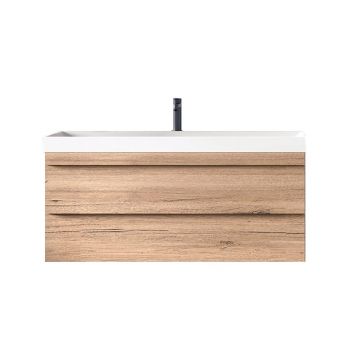 Set dulap baza suspendat KolpaSan Naomi finisaj lemn cu lavoar 100 cm