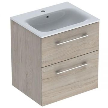 Set mobilier cu lavoar, Geberit, Selnova Square, 60 cm, nuc american hickory deschis