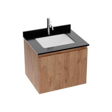 Set mobilier suspendat cu lavoar sub blat, Spectrum, Asturias 60 cm, riflat, lemn