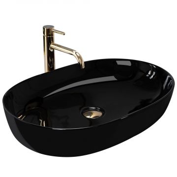 Lavoar pe blat, ceramic, Rea Cleo, 60.5 cm, negru lucios