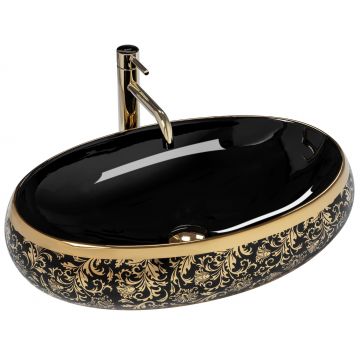Lavoar pe blat, ceramic, Rea Meryl, 60x40.5 cm, negru/auriu