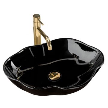 Lavoar pe blat, ceramic, Rea Pearl, 51.5 cm, negru
