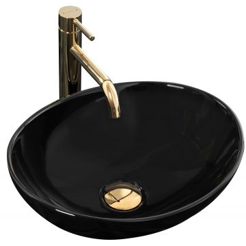 Lavoar pe blat, ceramic, Rea Sofia, 41 cm, negru lucios