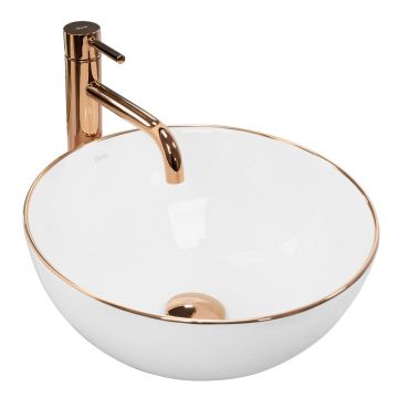 Lavoar pe blat, ceramic, Rea Stella, 36 cm, alb cu margini rose