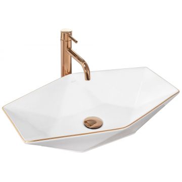 Lavoar pe blat, ceramic, Rea Vegas, 57 cm, alb cu margini rose