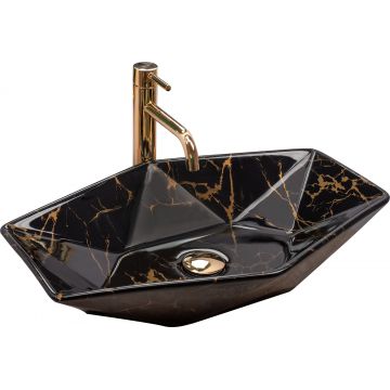 Lavoar pe blat, ceramic, Rea Vegas, 57 cm, imitație marmură neagră lucios